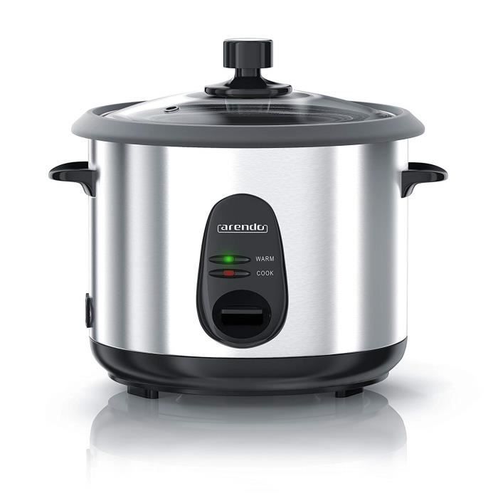 arendo Cuiseur à riz en acier inoxydable avec fonction maintien au chaud et fonction cuisson vapeur - Cuisson vapeur - Capacité 1,5
