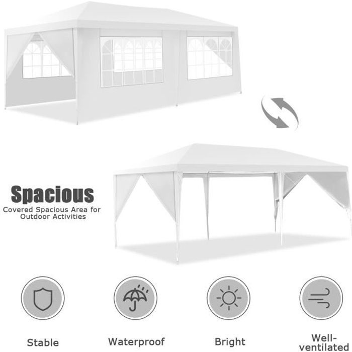 3x6m Tonnelle Pliante Impermeable, Tente de Réception en Tube Acier, Bâche Imperméable en PE, pour Jardin, Terrasse, Activités