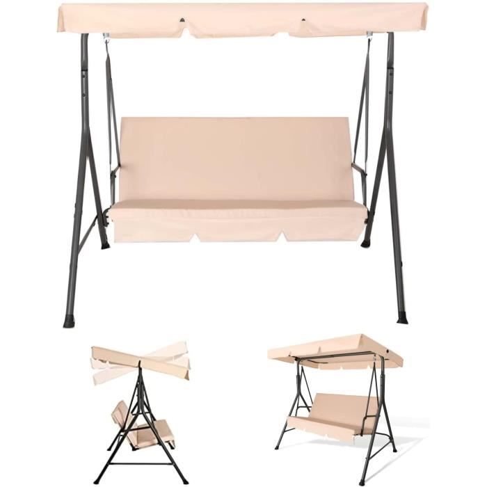 Balancelle de Jardin 3 Places, avec Auvent et Housse de Siège, Toit Inclinaison Réglable, Charge max. 240 kg, Beige