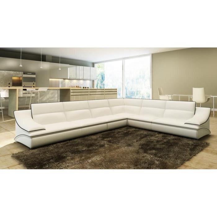 CANAPÉ D'ANGLE CUIR DESIGN BLANC ET NOIR ROXA