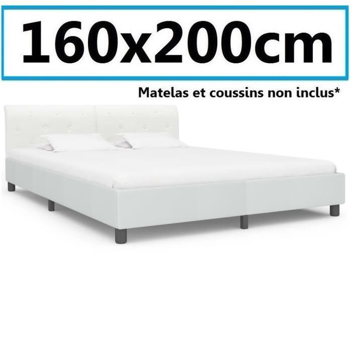 Lit Sommier 160x200cm daim cuir artificiel grand adulte Chambre invité design avec dossier Blanc luxe style