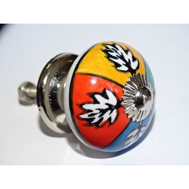 Boutons de meubles en porcelaine quatre quarts multicolores - argenté