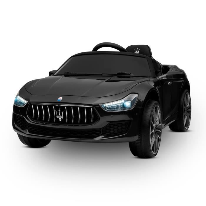 Maserati Ghibli Voiture Electrique (2 x 25W) pour Enfant Noir, 110 x 64 x 48cm, Phares fonctionnels, Musique, Klaxon, Ceinture...