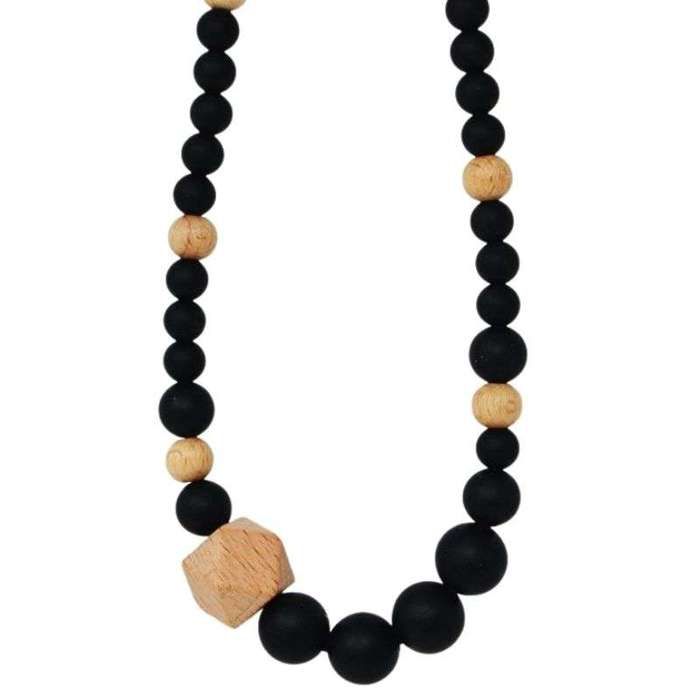 Collier d'allaitement / bijou silicone de dentition - Noir et bois - sans BPA ni phtalates - certifié en laboratoire français