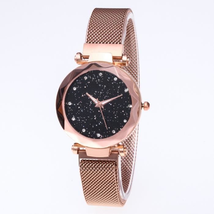 Montre Élégante Couleur Or Bracelet Milanais Inoxydable Fermeture Aimantée Pour Femme