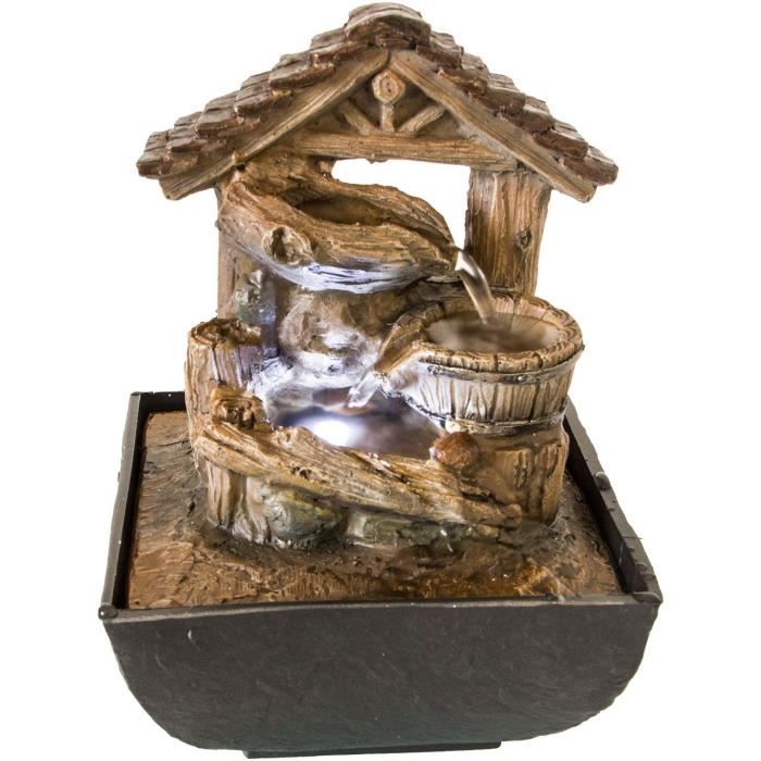 Fontaine d’intérieur aspect bois avec éclairage LED