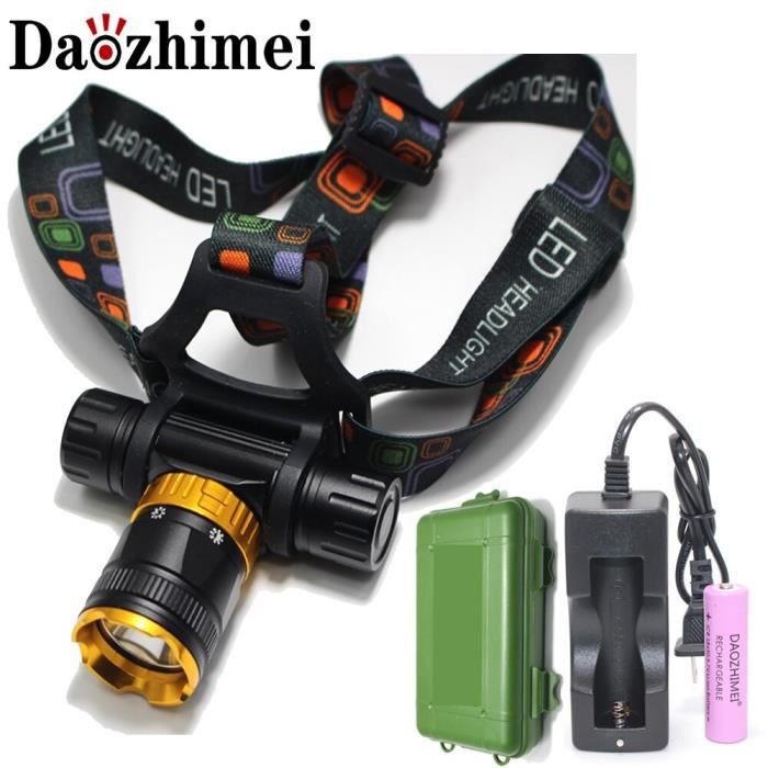 Lampe frontale de plongée étanche 5000 lumens, lampe torche + piles 1 x Led + chargeur AC-chargeur, nouveau modè G Black -BH2936