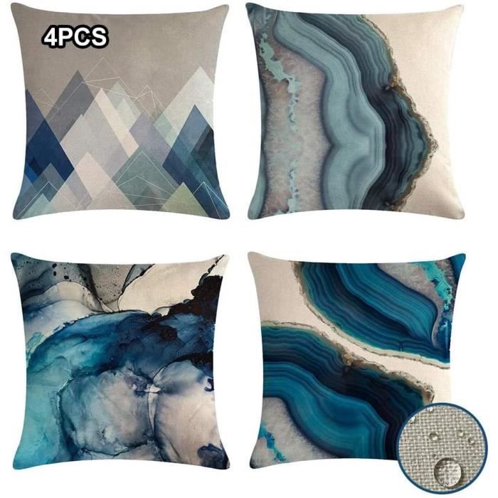 Lot de 4 housses de coussin carrées imperméables 45 x 45 cm - Texture bleue - 45,7 x 45,7 cm - Pour intérieur ou extérieur - Pour vo
