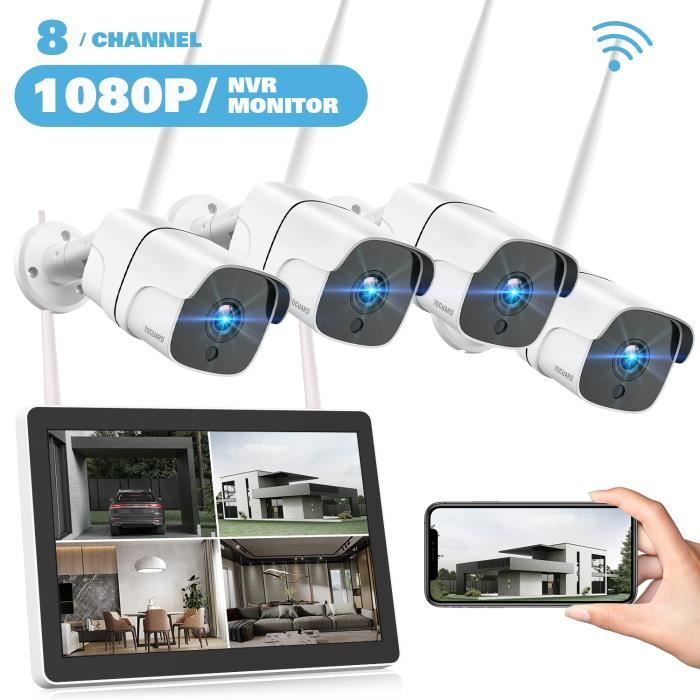 Caméra Surveillance 1080P WIFI avec 12- LCD 8CH NVR Moniteur TOGUARD Kit de Vidéo Surveillance Caméra Sécurité IP66
