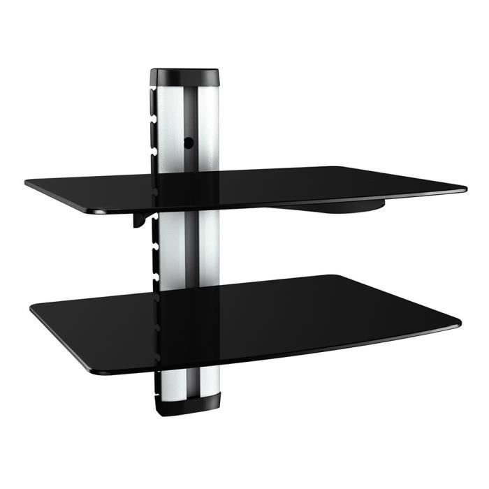 ÉTAGÈRE MURALE TABLETTE MURAL POUR SUPPORT TV,2 ETAGÈRES DESIGN RÉGLABLE EN VERRE,