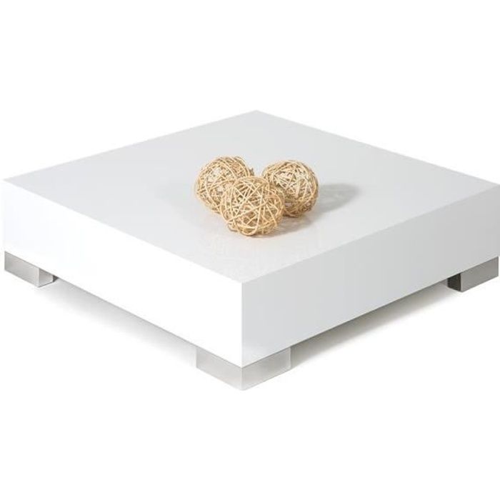 Mobili Fiver, Table basse carrée, iCube 60, Blanc laqué brillant, Mélaminé/Acier INOX satiné, Made in Italy