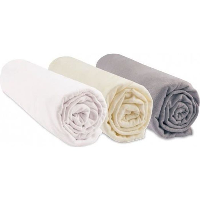 Lot de 3 draps housses coton bio - 70x160 - Noisette blanc écru