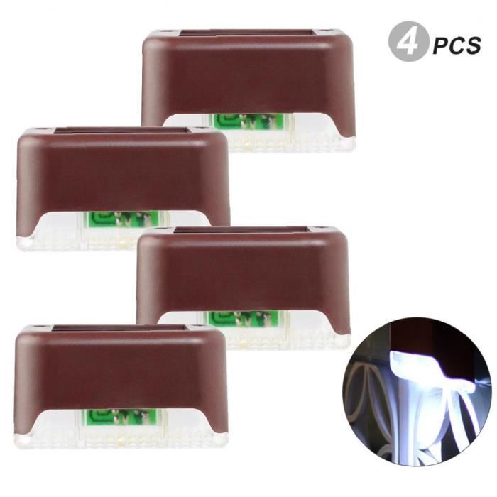 Extérieur Lampe solaire LED PVC Lumière Solaire Lumière LED Jardin Patio Chemin Garage 4PCS (Brown Shell, lumière blanche)