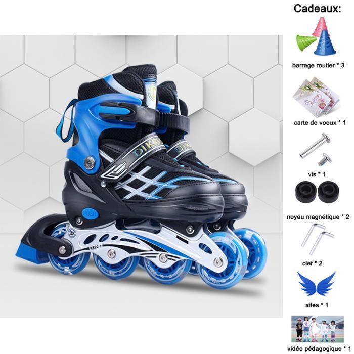 Rollers En Ligne Réglable- Roller In Line Enfants- Patins à Roulettes Roues LED Illuminées- Cadeaux 7pcs