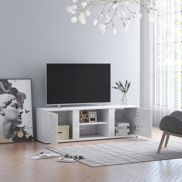 6410Jill's- Meuble TV Blanc brillant 120x34x37 cm A Meuble TV Blanc brillant 120x34x37 cm Aggloméré