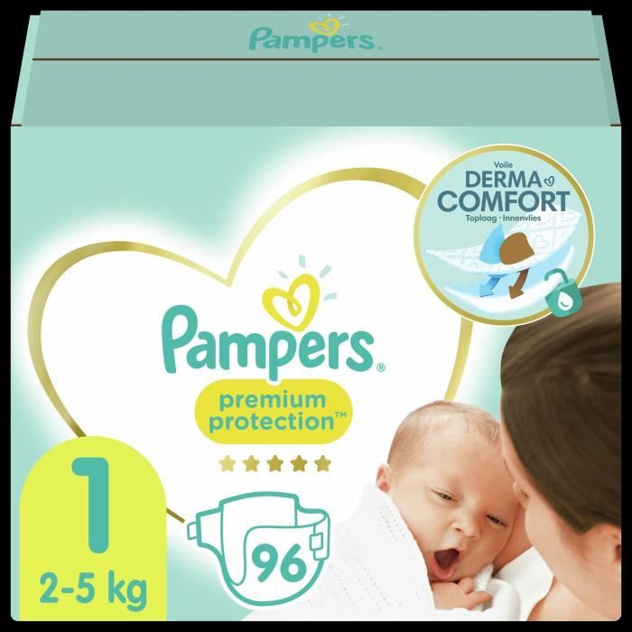Pampers Premium Protection New Baby Taille 1 (Nouveau-Né) 2-5 kg, 96 Couches - Jumbo Pack