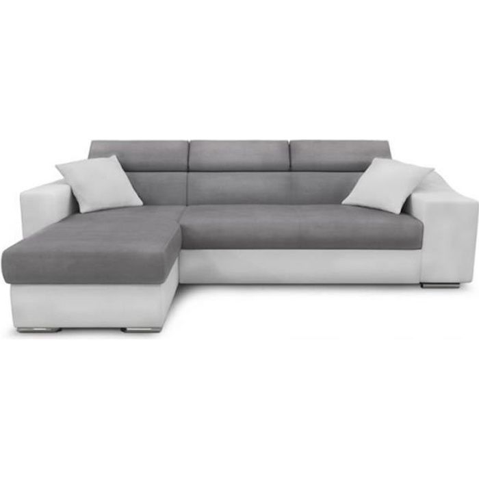 Canapé D'angle Droit Réversible Convertible -bobi- 264cm Blanc & Gris - Paris Prix
