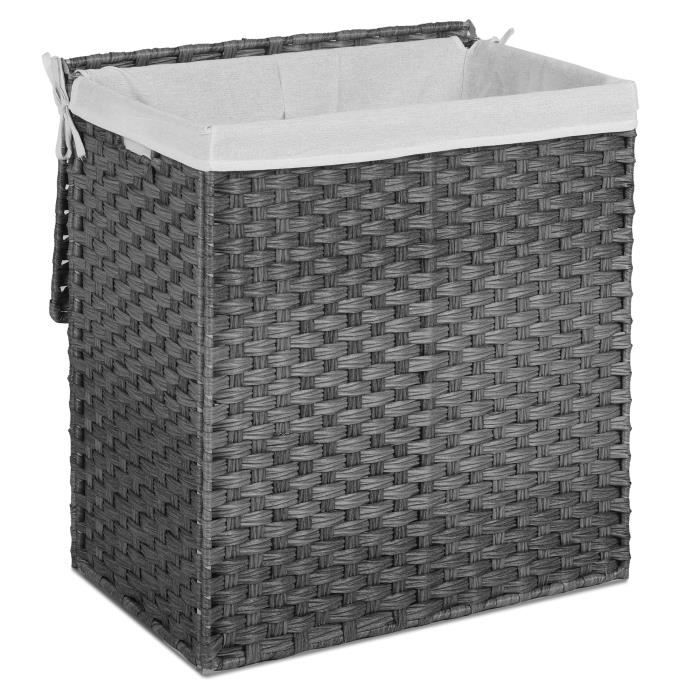 Panier à Linge Pliable Corbeille à Linge Coffre à Linge Poly rotin 2 x Sac à Linge + Poignées