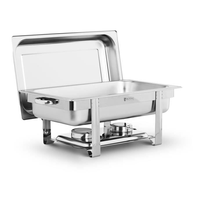 Machine à bain-marie Chafing Dish Réchaud Professionnel Buffet Royal Catering RCBD-FSCD (8 l 1 Bac GN 1-1 2 Brûleurs Inox)