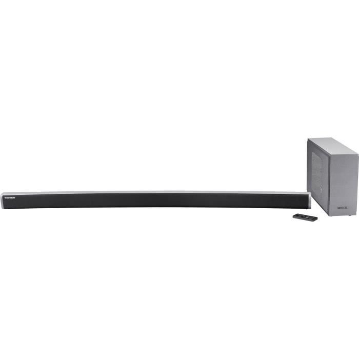 THOMSON SBC255BT - Barre de son incurvée et caisson de basses filaire - 200W - Bluetooth - Système de sonorisation stéréo 2.1 -Grise