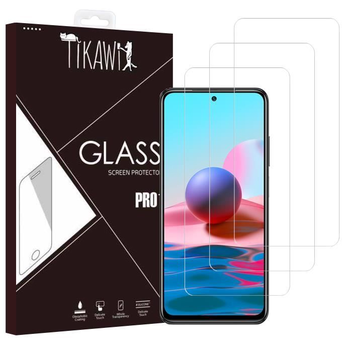 Tikawi x3 Verre trempé 9H Xiaomi Redmi Note 10 4G (6,43-) Protecteur Ecran Haute résistance - [Anti-traces] - Film de protection