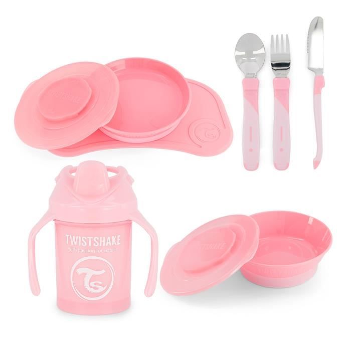 Twistshake All-In-Need Mealtime Kit - 1x Napperon, 1x Assiette, 1x Bol, 3x Couverts, 1x Mini Cup, 6 Mois et +, Fille