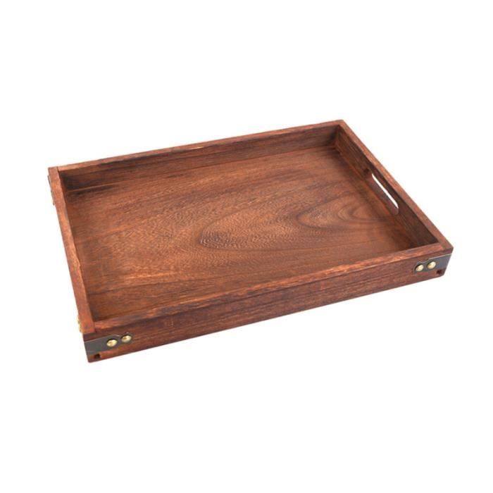 Plateau de service en bois Plateau rectangulaire décoratif Vintage Service Thé Café Petit déjeuner (Petite taille)