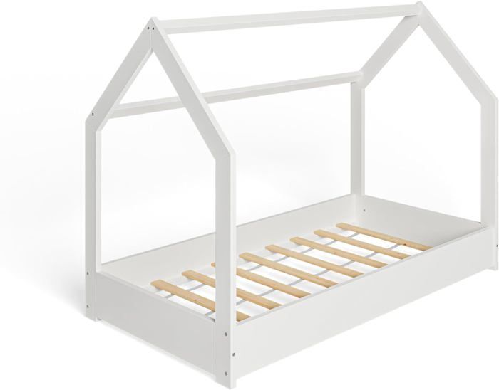 Lit Enfant Bébé Maison 80x160 cm MS FACTORY - Lit en Bois Massif Cabane - Style Scandinave - Blanc
