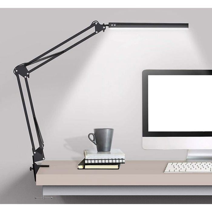 Lampe De Bureau À Led Avec Pince Lampe De Bureau À Bras Oscillant Lampe De Table Réglable Pour Soins Des Yeux 3 Modes De
