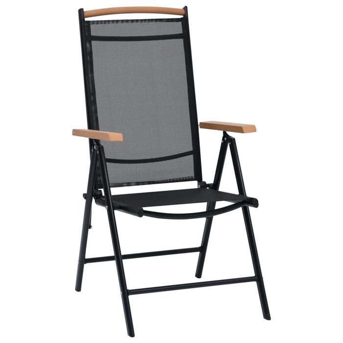 SALE 2025Lot de 2 fauteuils relax/ Chaises de jardin pliables - Ensemble de 2 pièces - aluminium et textilène noir Chill732184