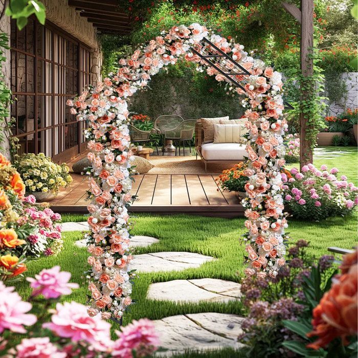 Arche De Jardin Avec Treillis 210 Cm - Métal Enduit PE, Pour Plantes Grimpantes Et Décoration
