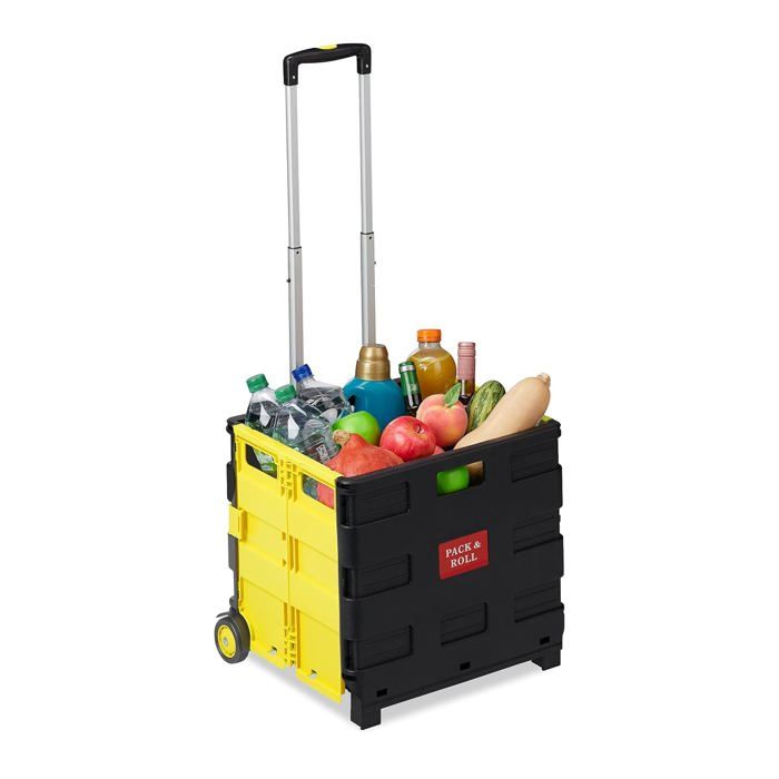 Relaxdays Chariot De Courses Pliable 35 Kg – Caddie Marché Aluminium Bleu Avec Roues Silencieuses