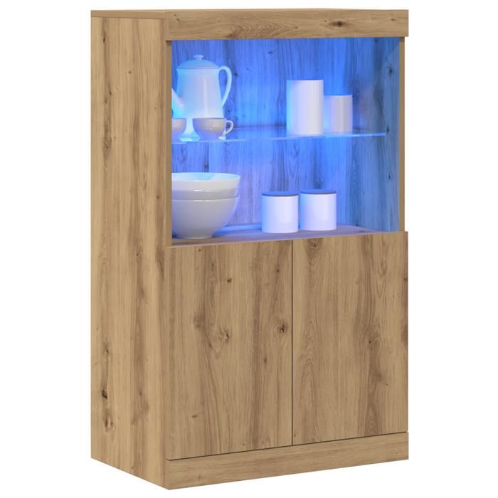 Elégant Buffet avec lumières LED Chêne Artisan 60x37x100 cm - Meuble de RangementVitrine &1763387