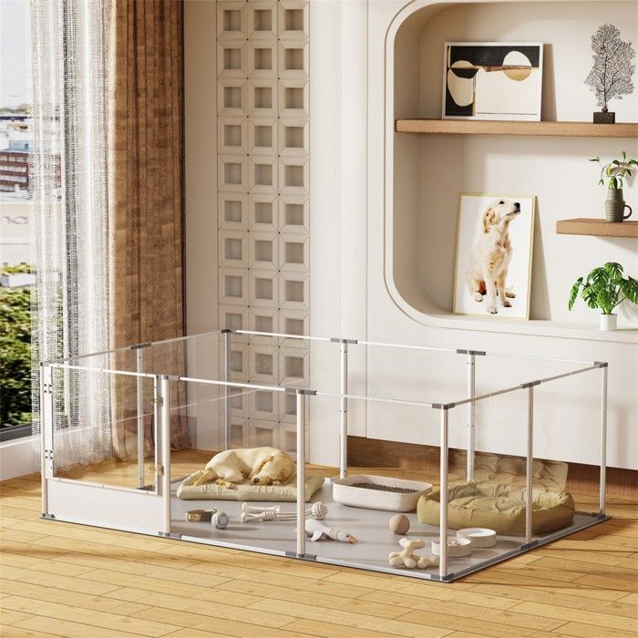 Comparer les prix de Grand Enclos pour Chien en Acrylique - Parc Chien Intérieur Grande Taille - Caisse de Mise Bas pour Chiens Chats Lapin 180x120x61cm