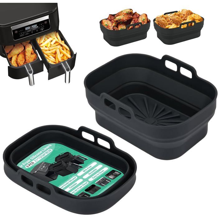 Ahlsen Moule Silicone Air Fryer, 2 Pièces Moule Accessoire Pour Airfryer Reutilisable Panier Friteuse A Air Chaud Plat Pot Ronde Pliable Doublure Liner Pour Friteuse Air Micro Ondes Four 83167700