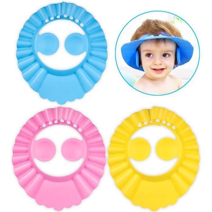 2 Bonnets De Bain Bébé Réglables - Visière Pour Protéger Les Yeux Du Shampoing - Confortables, Matériau EVA Doux - 3