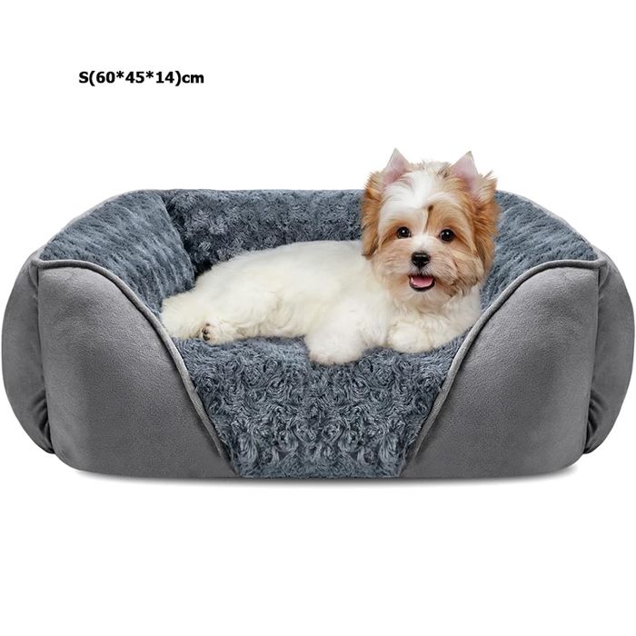 Panier Chien Lit pour Chien Lavable S(60*45*14)cmAntidérapant Coussin Anti-anxiété Doux Confort pour Petit Chiens et ChatsGris