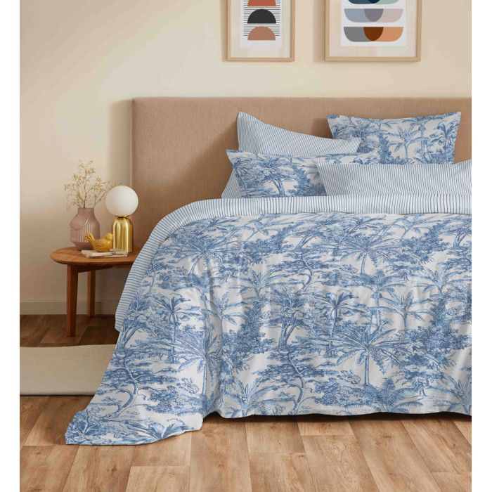 Pack complet housse de couette réversible Vanessa 6 pièces pour lit 160 x 200 Adama Azur