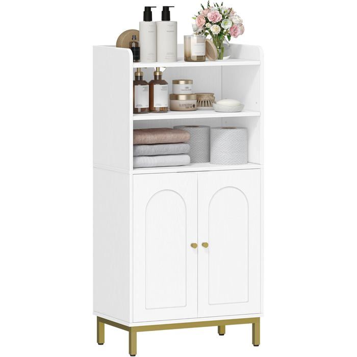 Meuble de Salle de BainArmoire de Salle de BainMeuble de Rangement avec 2 Portesavec Compartiment Ouvert30 x 50 x 100 cmBlanc