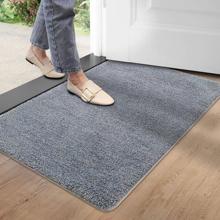Tapis Entrée IntérieurTapis de Porte Antidérapant Doux Lavable en Machine Ultra Absorbant et Résistant - 50 x 80cmGris/Bleu