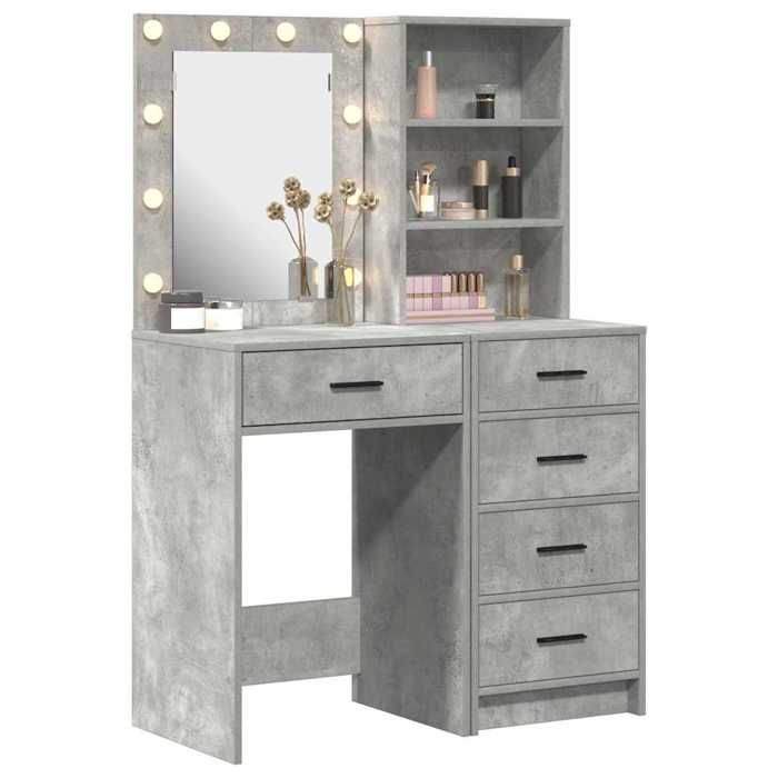 Coiffeuse moderne - vidaXL - 2 pièces - Gris - 50x41x135 cm - Bois dingénierie - Bandes LED intégrées - Avec tiroir