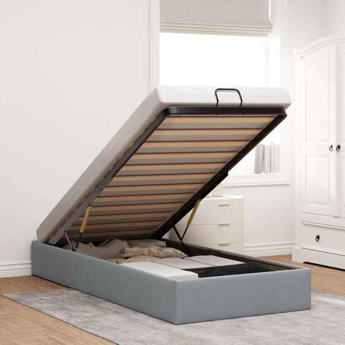 Cadre de lit ottoman - UU - Gris clair - 80x200 cm - Rangement sous le lit - Mécanisme de levage hydraulique