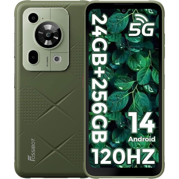 FOSSiBOT F112 Pro — Téléphone incassable 5G 6.88 120Hz 24Go RAM 256Go 50MP 7150mAh Vert