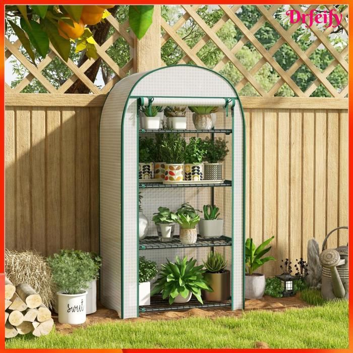 Serre de balcon - AKOZON - 10294 - 80 x 50 x 160 cm - 4 étagères fil métallique - Couverture PE anti-UV