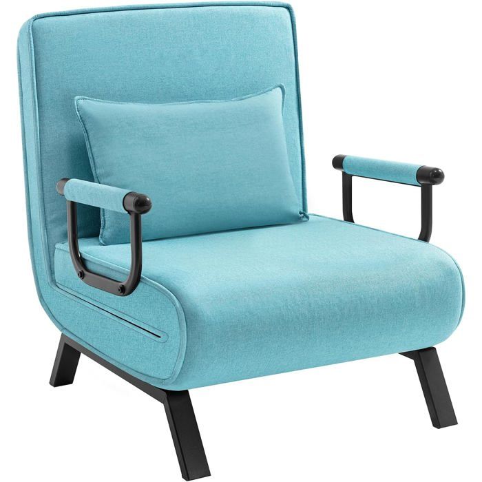 Fauteuil convertible bleu - WOLTU - Canapé lit 3 en 1 - Dossier réglable en 5 positions - Housse en lin - Cadre en métal