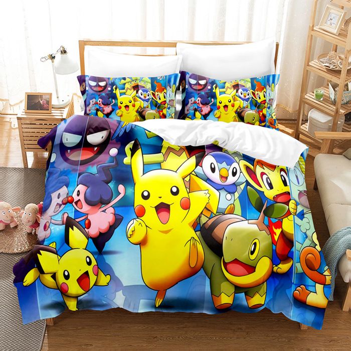 Housse de couette Pikachu 140x200cm microfibre impression 3D parure de lit 3 pièces 2 taies 65x65cm26