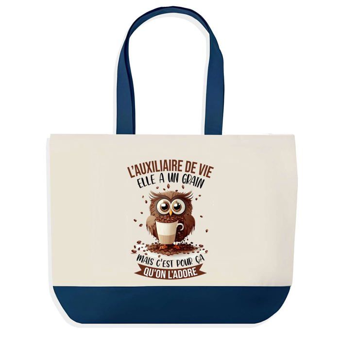 Tote bag - PLANETEE - Auxiliaire de Vie - Bleu - Coton - 40 x 45 cm