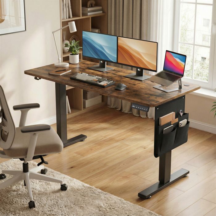 Bureau Réglable en Hauteur 180 x 80 cm Fonction Mémoire Port USB-C Marron