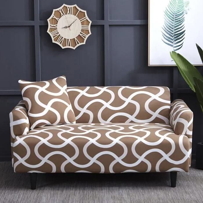 Housse de Canapé Extensible 2 Place Couverture Canapé avec Accoudoirs lignes abstraites kaki[SFT88]