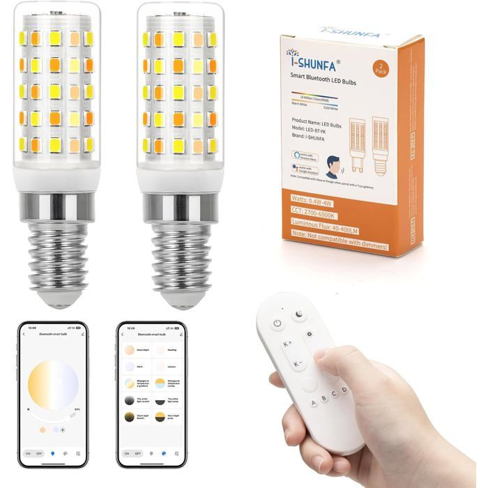 Ampoules LED E14 avec Télécommande et Contrôle via Application AC 230V 4W 400LM 2700K-6500K LED E14 à Intensité Variable Bluetooth
